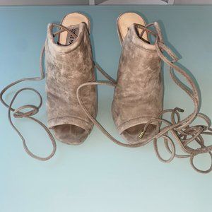 Steve Madden gray/brown suede gladiator tie up heeled booties